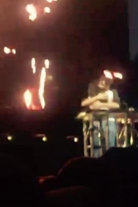Lorde and Flume hug on stage at the FYF festival in Los Angeles.