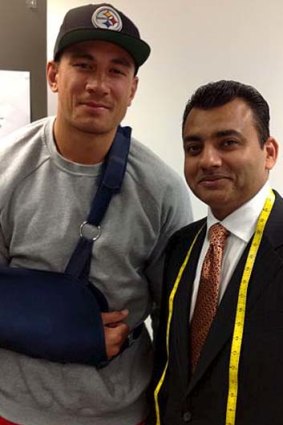 Dressed to impress ... Sonny Bill Williams with master tailor Arshad Mahmood.