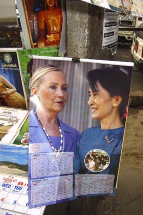 Souvenirs show Aung San Suu Kyi.