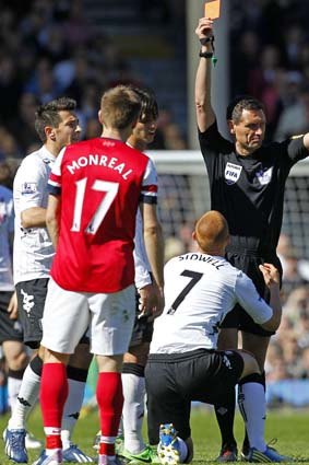 Red card: Fulham's Steve Sidwell is ordered off the field.