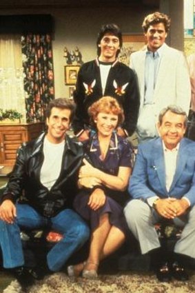 The whole family: The cast of Happy Days, the family held together by Mrs Cunningham, played by Marion Ross.