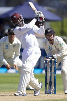 Kirk Edwards of the West Indies plays a shot.