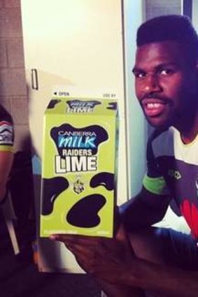 Raiders back Edrick Lee filming a commercial for Raiders Lime - the new Canberra Milk to be launched in March.