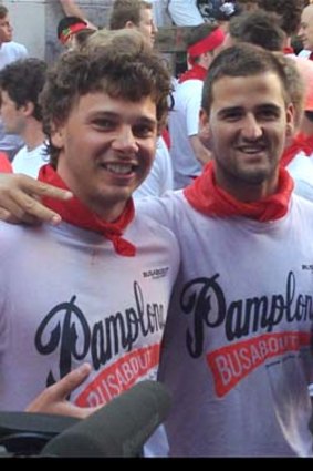 Fiesta revellers: Australian tourists from Wollongong on the street for the Running of the Bulls.