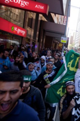 Muslims protested in Sydney on Saturday.