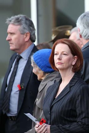 Prime MinisterJulia Gillard at the funeral of Lance Corporal Andrew Jones.