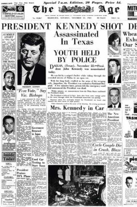 Front page of <i>The Age</i>, November 23, 1963.