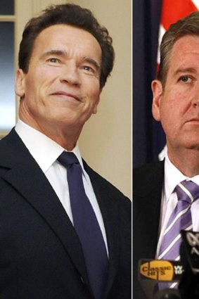 Following in Arnie's footsteps ... Barry O'Farrell proposes examining the recall election option that helped Arnold Schwarzenegger become governor in 2003.