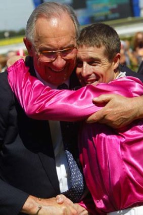 "He was always a good and consistent jockey, and gave us many great thrills in the cerise silks. I wish him all best in the future" ... Bob Ingham, left on Darren Beadman, right.