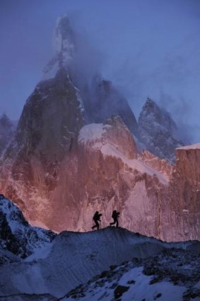 David Lama and his partner approaching Cerra Torre in the film of the same name.