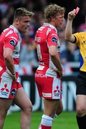 Marched: Travis Knoyle of Gloucester receives a red card.