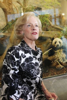 Pandering to everyone... Quentin Bryce greets Adelaide Zoo's new arrival.