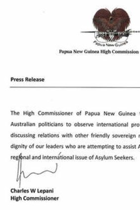 PNG High Commissioner Charles Lepani's letter urging Australian politicians to "observe international protocols and courtesies" when discussing leaders of other nations.