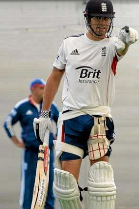 Gearing up: Alastair Cook during a nets session at the SCG.