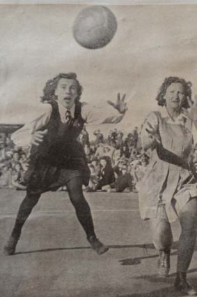 A young Myrtle Bayliss (right) on the court.