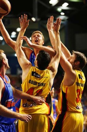 Daniel Johnson of the 36ers goes for the basket against the Melbourne Tigers at Adelaide Arena on Tuesday.