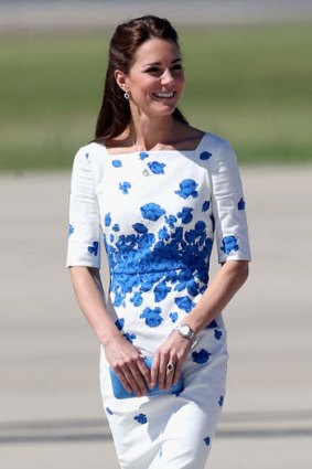 Catherine, Duchess of Cambridge arrives at the Royal Australian Airforce Base at Amberley on April 19.