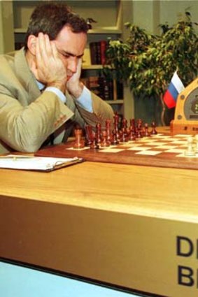 Chess champion Garry Kasparov takes on IBM supercomputer Deep Blue.