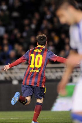 Barcelona's Lionel Messi celebrates his goal against Real Sociedad.