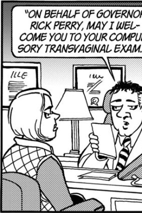 A single panel from an abortion-related 'Doonesbury' comic strip, by Garry Trudeau.