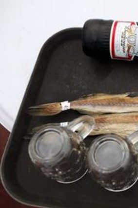 Beer and dried fish available on the cruise ship.