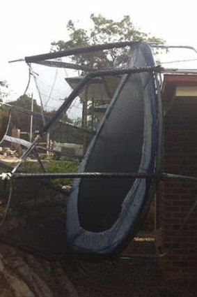 A trampoline comes to rest in Hawkesbury Heights.
