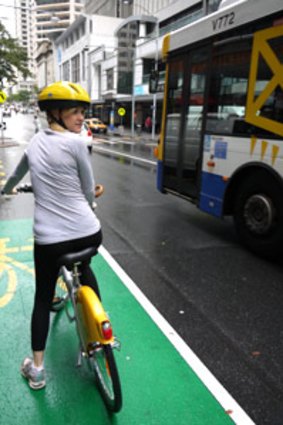 Brisbanetimes.com.au journalist Courtney Trenwith on a CityCycle rental bike.