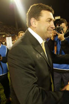 David Nucifora and George Gregan pictured after the Brumbies' 2004 title win.