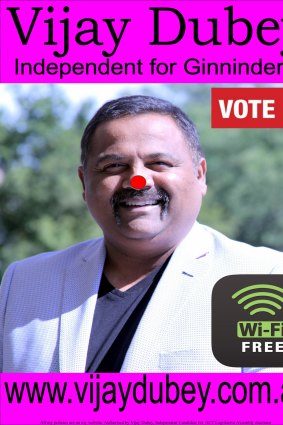 The winning poster from Independent candidate for Ginninderra Vijay Dubey.