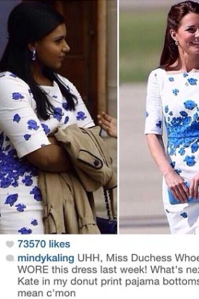 Double trouble: Comedian Mindy Kaling's Instagram post about the Duchess' fashion ''replikate'' .