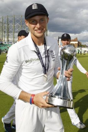 Joe Root poses with the Pataudi Trophy after England won the Test series against India this week.