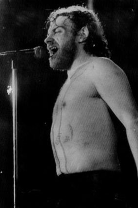 White hot: A shirtless Joe Cocker on stage at Melbourne's Festival Hall on October 19, 1972. He delivered a devastating performance described as 'probably the best show of his career'.