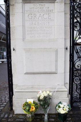 Flowers laid at the Grace Gate at Lord's in London in tribute to Phillip Hughes.