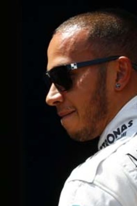 Mercedes Formula One driver Lewis Hamilton of Britain after he took pole position for Sunday's race.