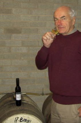 Bottoms up ... Andrew Birks in his fino cellar.