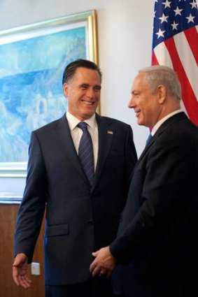 Israel visit ... Mitt Romney meets Benjamin Netanyahu.