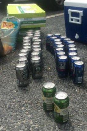 Alcohol confiscated from schoolies on Stradbroke Island.
