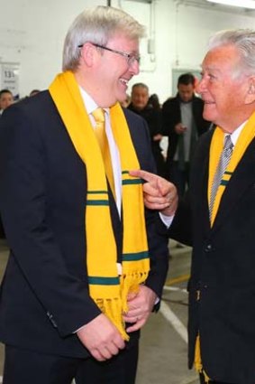 Labor's true colours:  Australian Prime Minister Kevin Rudd and former Australia Prime Minister Bob Hawke.
