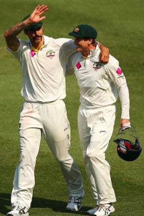 Happy days: George Bailey (right) will hope to be on the plane to South Africa with Mitch Johnson.