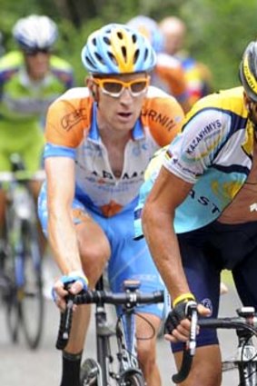 Rivalry ... Lance Armstrong leads Bradley Wiggins in the 2009 Tour de France.