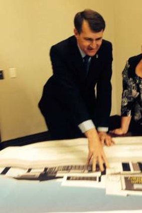 Lord Mayor Graham Quirk and 2016 LNP candidate for Wynnum-Manly Deirdre Thomson survey development plans for the old Wynnum Central State School site.