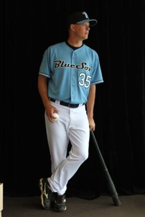 Ready for action ... Sydney Blue Sox pitcher Chris Oxspring.