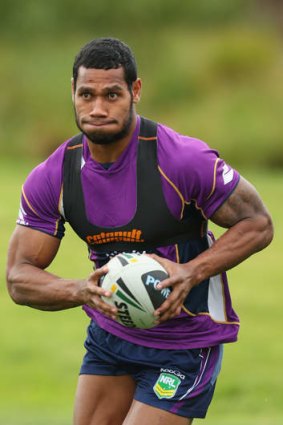 Back at training: Melbourne winger Sisa Waqa is back at training after his horrific fall last Friday.