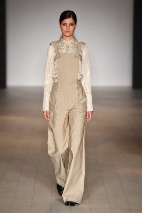 A tonal look, seen here in a model wearing Bianca Spender, gives overalls a sophisticated finish. 