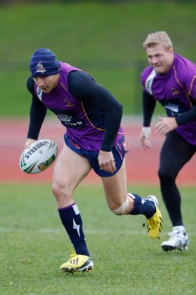 Speculation &#8230; Billy Slater, left, training at the Harrow School for next weekend's World Club Challenge.