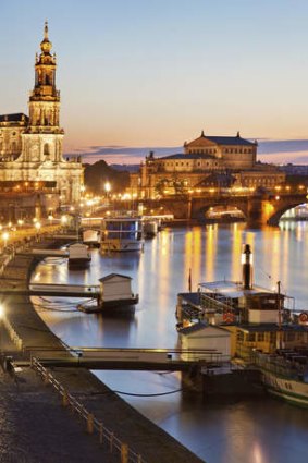 Sunset in Dresden, on the Elbe river.