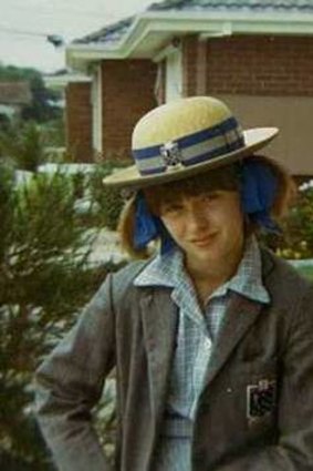 Isobel Crombie as a St Leonard's College student outside her family home in Hampton in the 1970s.