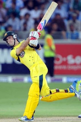 Australian batsman Glenn Maxwell hits a six during a recent Twenty20 against Pakistan.