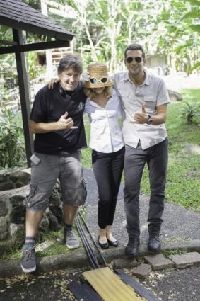 Cameron Crowe, Emma Stone and Bradley Cooper on the set of <i>Aloha</i>.