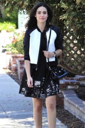 On trend: Emmy Rossum shows how to wear black and white.